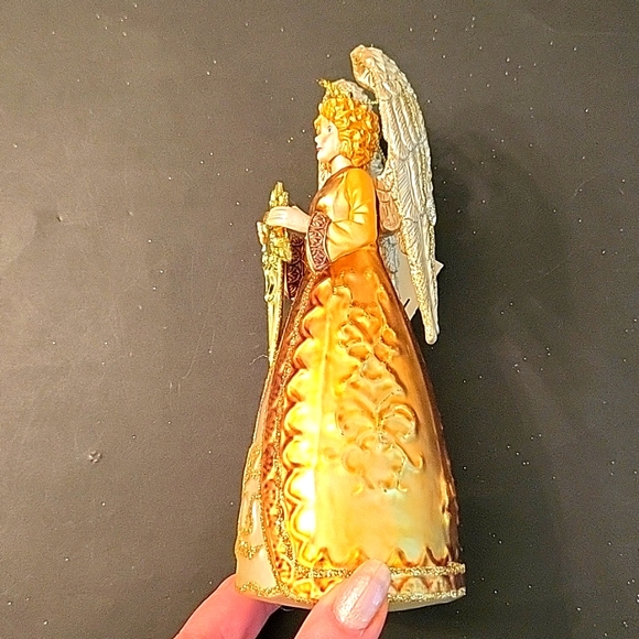 NEW Angel with Star Ornament, Gold & Cream Painted Glass, Glitter - Picture 7 of 14